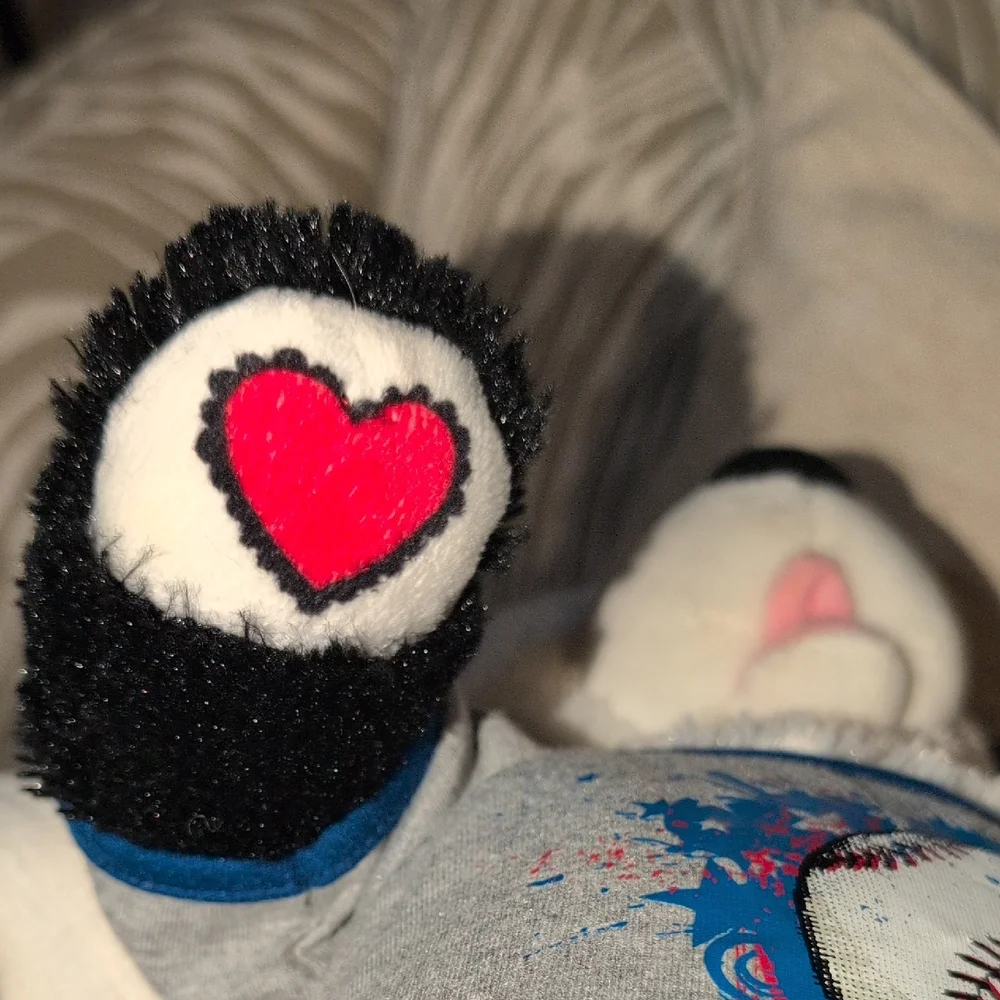 Build-A-Bear Black and White Plush Dog with Heart Eye and Baseball Shirt